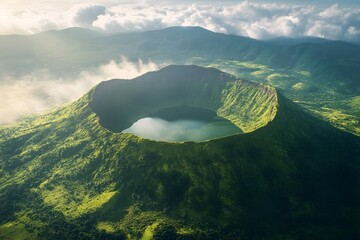 Tranquil dormant volcano in the morning light