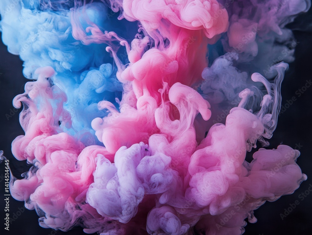 Poster ethereal dance of pastel pigments in a dark expanse creating a mesmerizing abstract spectacle of col