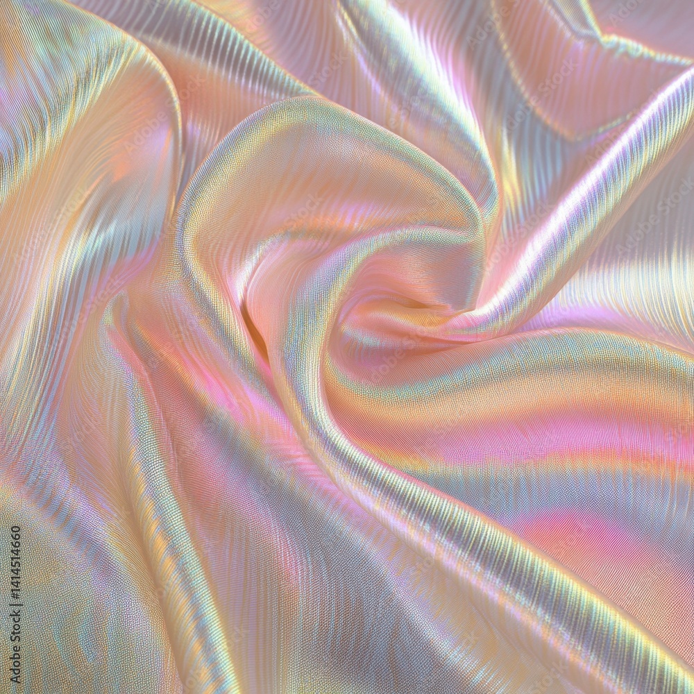 Poster shimmering iridescent fabric with soft pastel hues creating a luxurious and ethereal texture perfect
