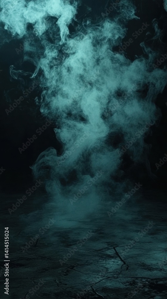Poster ethereal turquoise smoke billowing over a cracked surface creating a mysterious and atmospheric scen