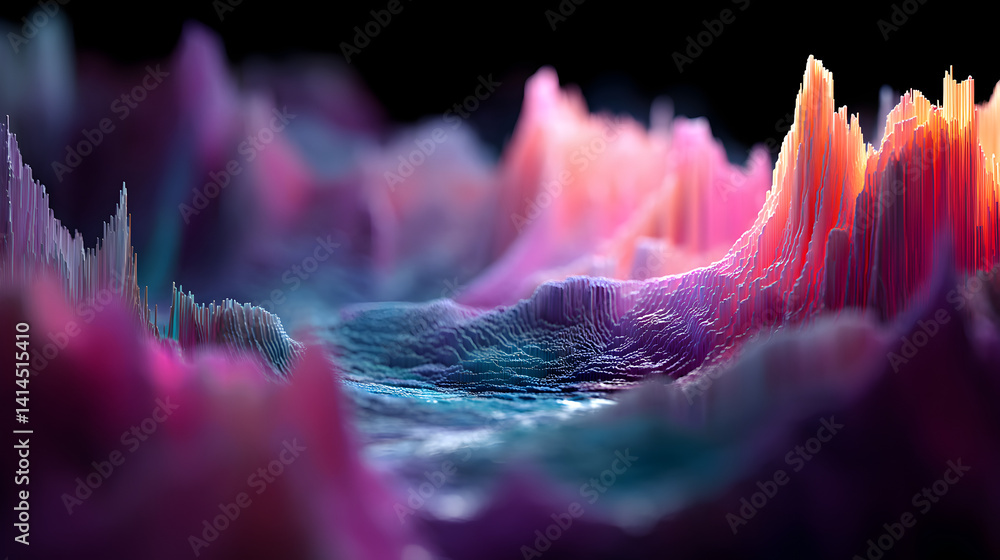 Poster stunning abstract landscape with vibrant colors showcasing intricate textures and undulating shapes,