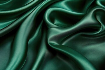 Obraz premium Luxurious emerald green silk fabric, elegantly draped and shimmering with soft folds.