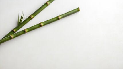 Fototapeta premium Elegant bamboo stalks gently resting against clean white backgro