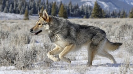Obraz premium Adult Husky running freely in a snowy field, powerful stride - canine shot adult deep athletic