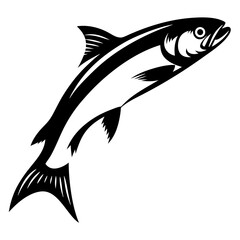 Monochrome Illustration of a Leaping Fish with Fin Details on White Background