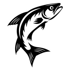 Monochrome image of a leaping fish with elegant design and detailing