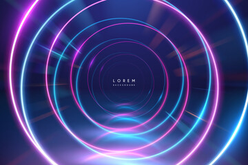 Neon light lines tunnel effect background