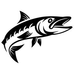 Striking black and white barracuda vector graphic with dynamic open mouth