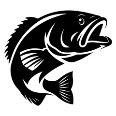 Dramatic Black and White Vector Illustration of a Leaping Largemouth Bass Fish