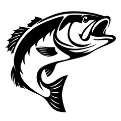 Striking Black and White Illustration of a Leaping Largemouth Bass Fish