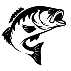 A Bold Monochrome Vector Illustration of a Leaping Large Mouth Bass