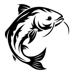 Striking Black and White Catfish Illustration Embodying Strength and Grace in Simplicity