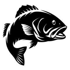 Elegant Black and White Silhouette of a Largemouth Bass Leaping Upward