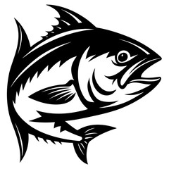 Black and white vector illustration of a powerful and beautiful tuna