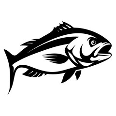 Bold black and white graphic illustration of a powerful fish swimming