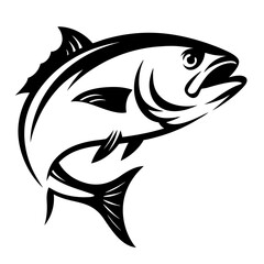 Stylized Black and White Illustration of a Jumping Fish for Graphic Design