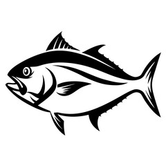 Bold Black and White Silhouette of a Striking Fish Illustration Design