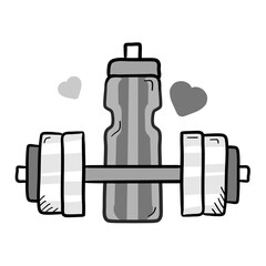 Workout Routine Icon. Dumbbell with water bottle to symbolize fitness planning and healthy habits.