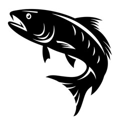 A Bold Monochrome Illustration of a Leaping Fish with Sharp Details