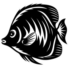 Silhouette Illustration of a Tropical Butterflyfish with Detailed Fin Structures