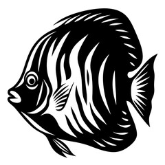 Black and White Angelfish Illustration with Striking Pattern and Elegant Silhouette