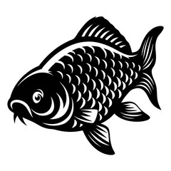 Detailed Black and White Illustration of a Koi Fish with Intricate Scales