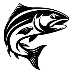 Majestic Black and White Salmon Leaping Upward with Stylized Design Elements