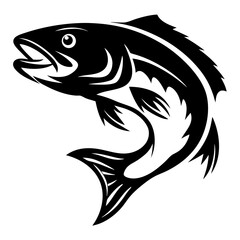 Monochrome illustration of a powerful fish leaping out of the water with force