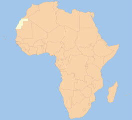 Detailed national location map of WESTERN SAHARA within the great continent of Africa