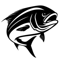 Striking black and white graphic illustration of a fish in motion
