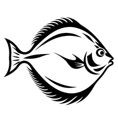 Detailed Monochrome Illustration of a Diamond Shaped Fish on a White Background