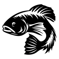 Monochrome illustration of a fighting fish with flowing fins and elegant design