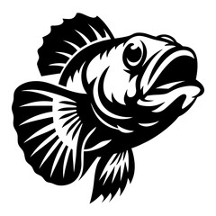 Detailed Black and White Illustration of a Fish with Sharp Fin Rays