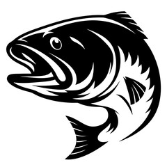 Stylized Bass Fish Vector Illustration with Open Mouth and Fins Curving