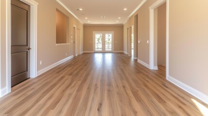 Fototapeta premium Elegant Room Featuring Gleaming Finished Wood Floors