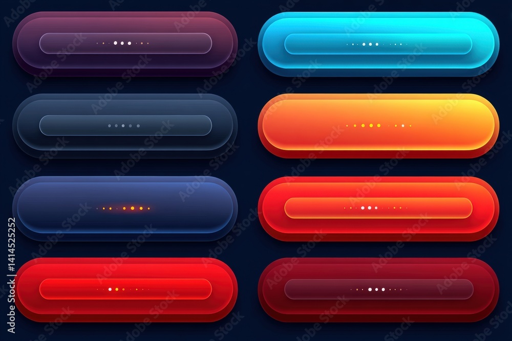 Poster a vibrant collection of modern ui buttons in various colors, showcasing sleek designs and loading in