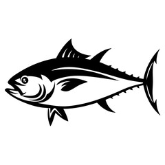 A striking black and white tuna fish illustration with sleek design