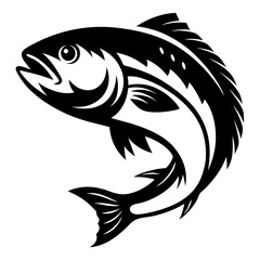 Bold and striking monochrome jumping salmon illustration with detailed fin work