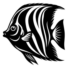 Elegant Black and White Angelfish Illustration with Stylized Stripes and Fins