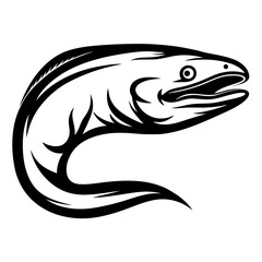 Monochrome Vector Illustration of a Moray Eel Swimming in a Curving Pose