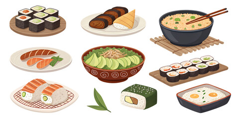 Set on Japanese food on a transparent background