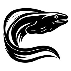 Striking black and white illustration of a moray eel in motion
