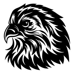 Black and white stylized illustration of a majestic eagle head design