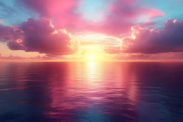 Obraz premium Vibrant Sunset Over Tranquil Ocean Waters for Inspirational Art and Design