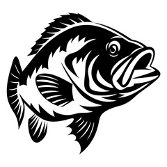 Monochrome vector illustration of a largemouth bass with mouth open aggressively