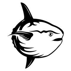 Monochrome Sunfish illustration with bold lines and striking aquatic animal depiction