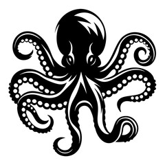 Elegant Black and White Octopus Illustration with Intricate Tentacle Details
