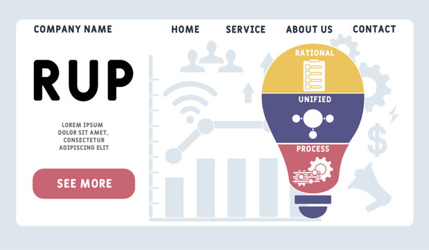 RUP -  rational unified process acronym. business concept background. vector illustration concept with keywords and icons. lettering illustration with icons for web banner, flyer, landing