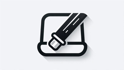 Clean vector illustration of a car seatbelt fastened properly across a vehicle seat, simple black outline on white