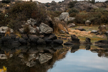 Los Barruecos pretty water nature area in Spain Natural monument 